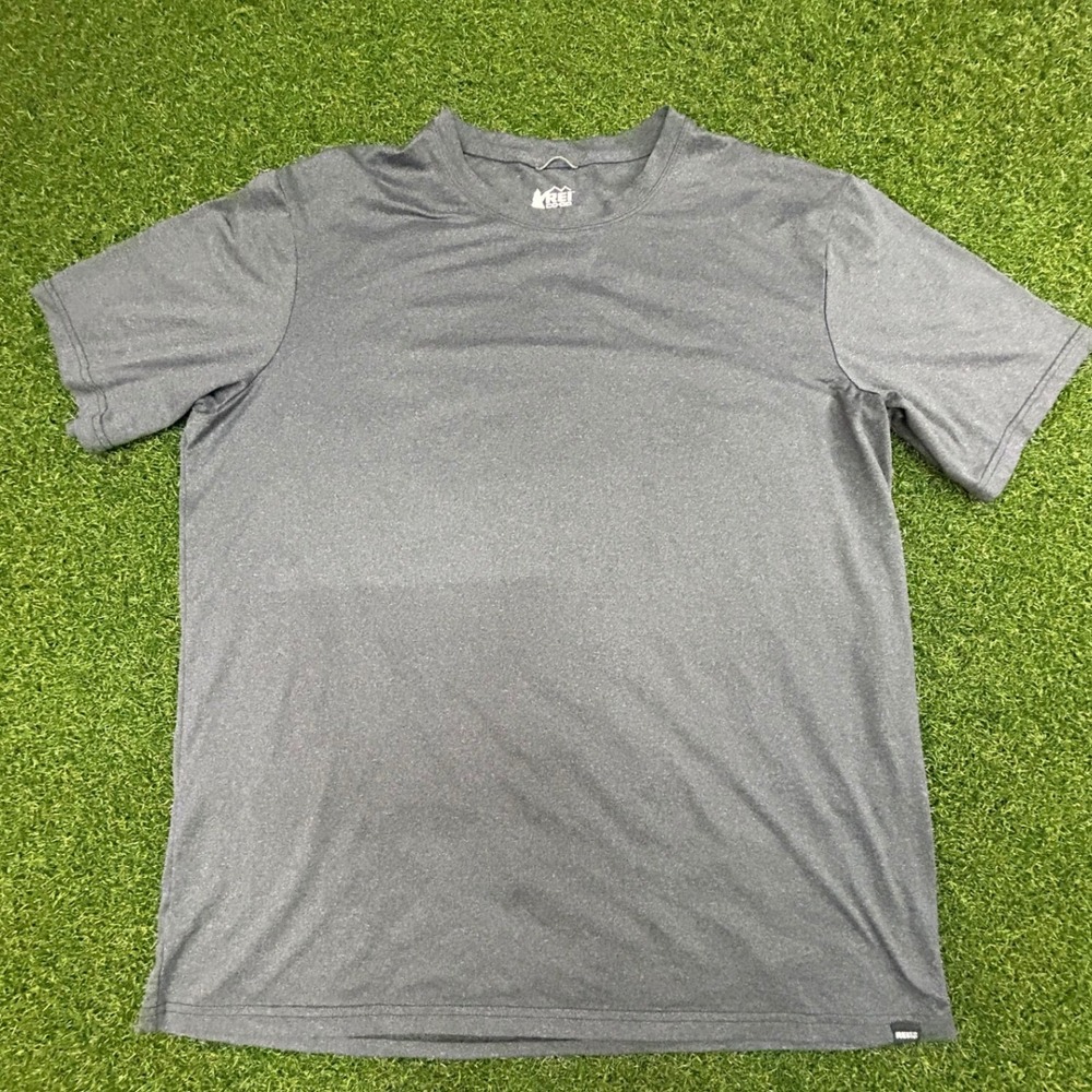 REI Co-op Sahara Mens Large Gray Heather Performance Hiking Short Sleeve T-Shirt